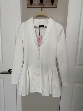 Women's White Peplum Blazer Jacket Dress